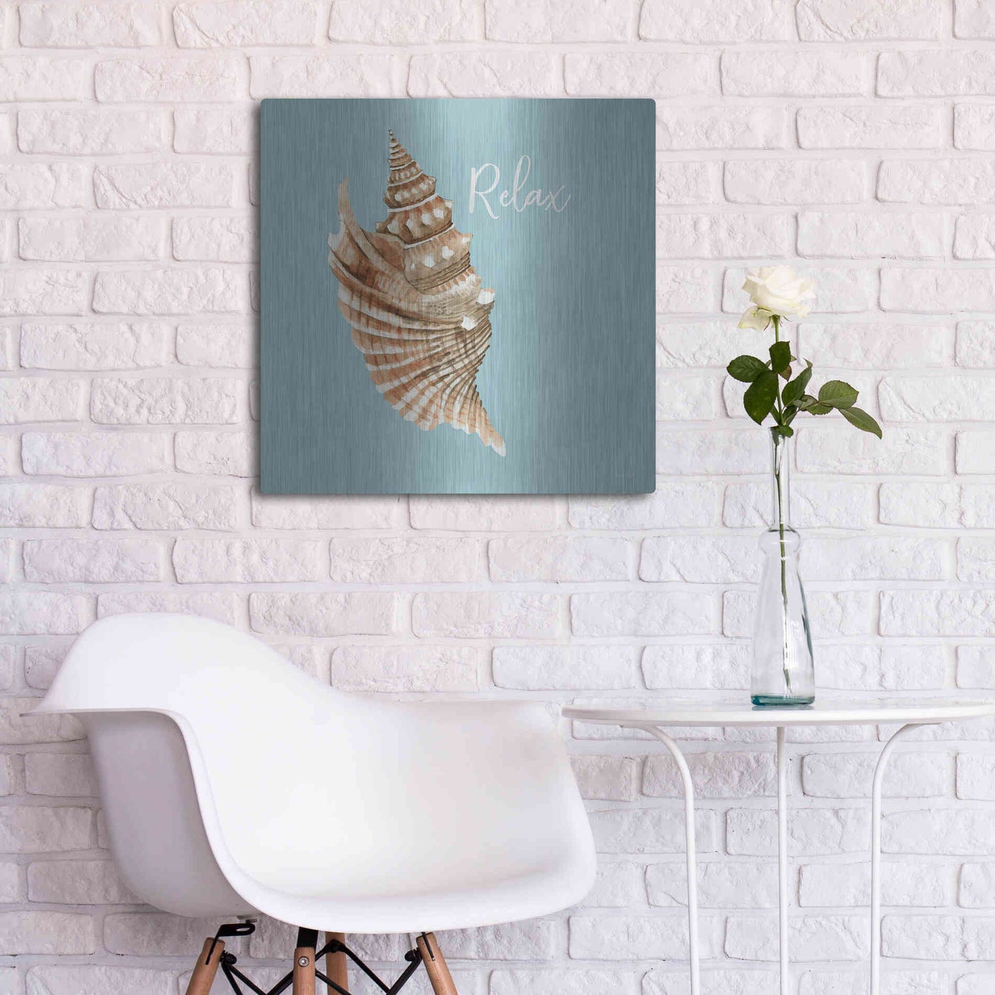Luxe Metal Art 'Relax Seashell' by Cindy Jacobs, Metal Wall Art,24x24