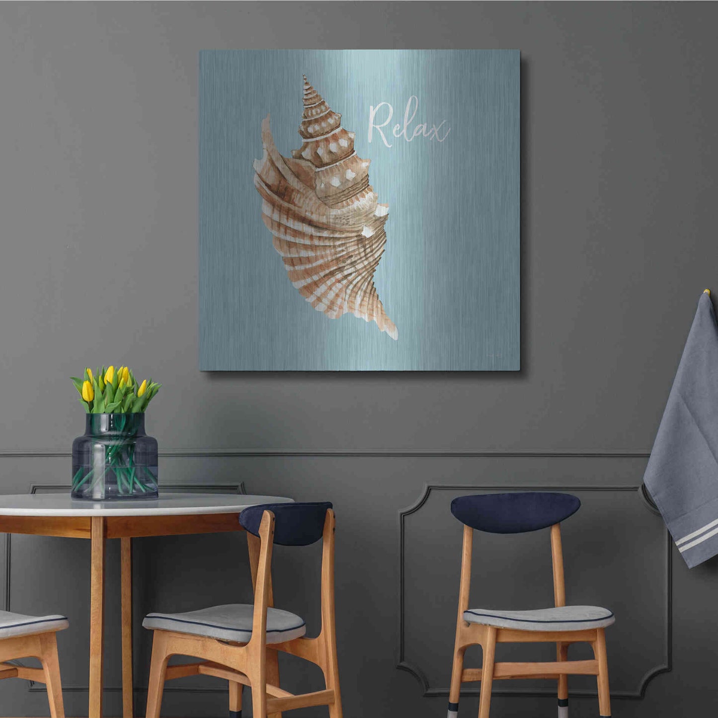 Luxe Metal Art 'Relax Seashell' by Cindy Jacobs, Metal Wall Art,36x36