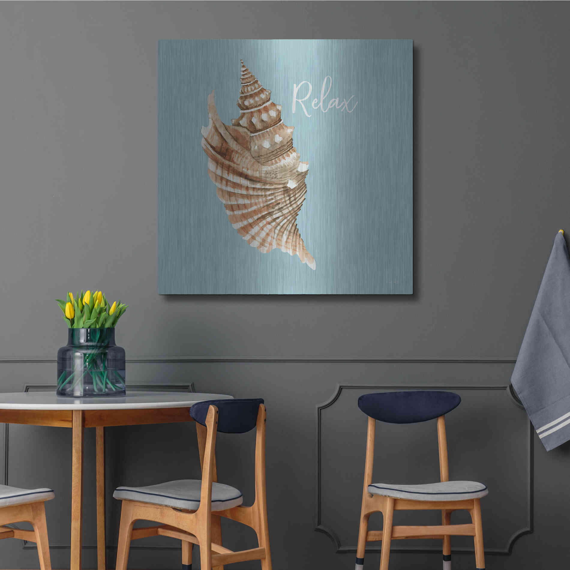 Luxe Metal Art 'Relax Seashell' by Cindy Jacobs, Metal Wall Art,36x36