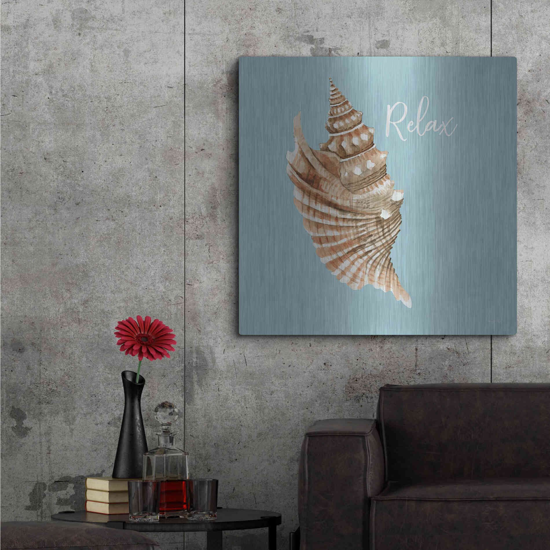 Luxe Metal Art 'Relax Seashell' by Cindy Jacobs, Metal Wall Art,36x36