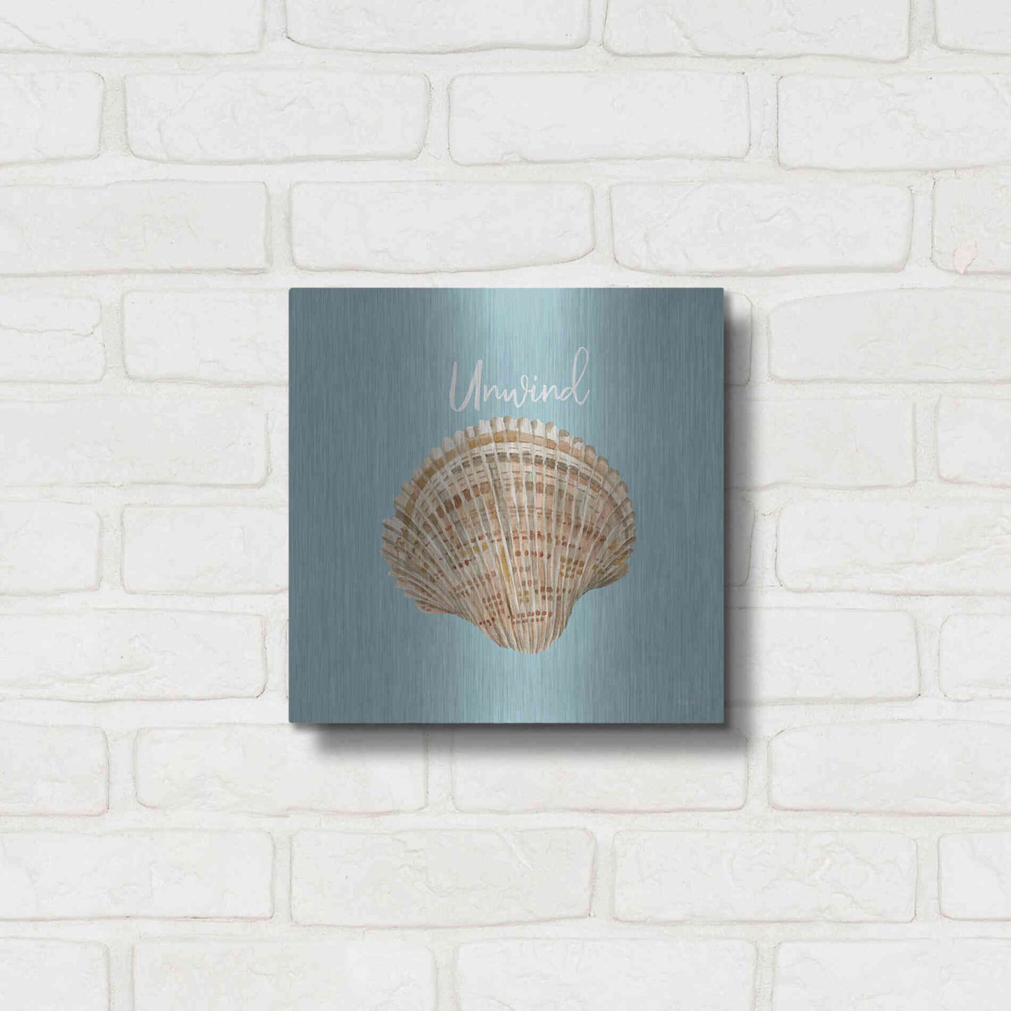 Luxe Metal Art 'Unwind Seashell' by Cindy Jacobs, Metal Wall Art,12x12