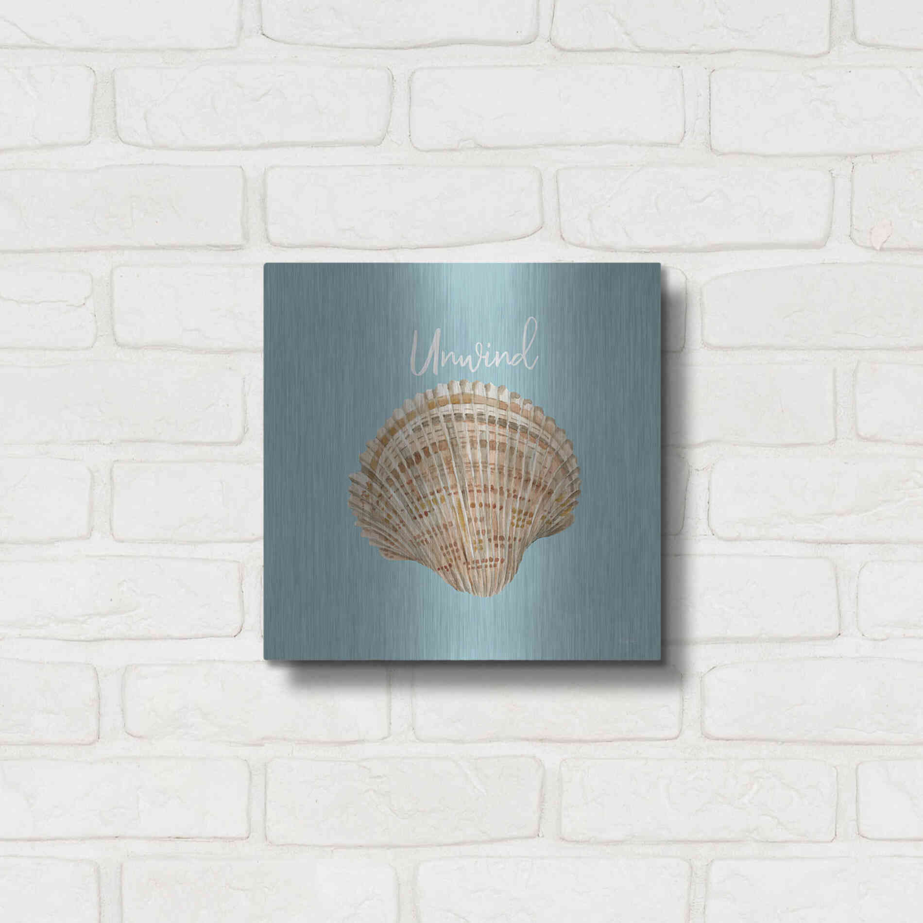Luxe Metal Art 'Unwind Seashell' by Cindy Jacobs, Metal Wall Art,12x12