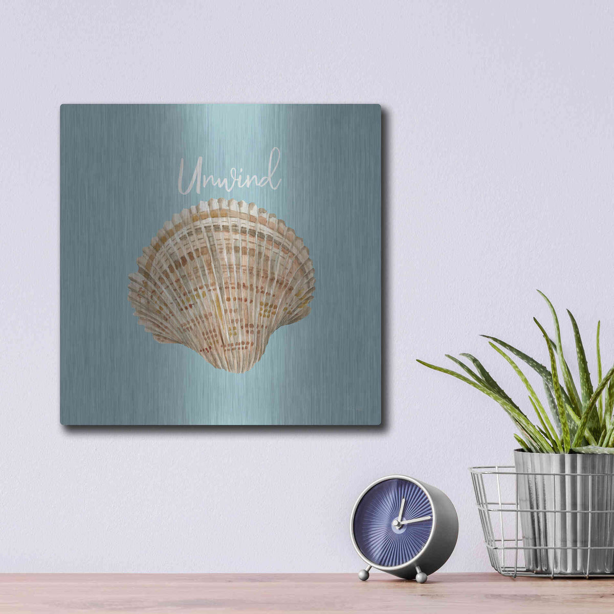 Luxe Metal Art 'Unwind Seashell' by Cindy Jacobs, Metal Wall Art,12x12