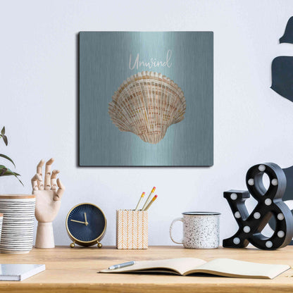 Luxe Metal Art 'Unwind Seashell' by Cindy Jacobs, Metal Wall Art,12x12