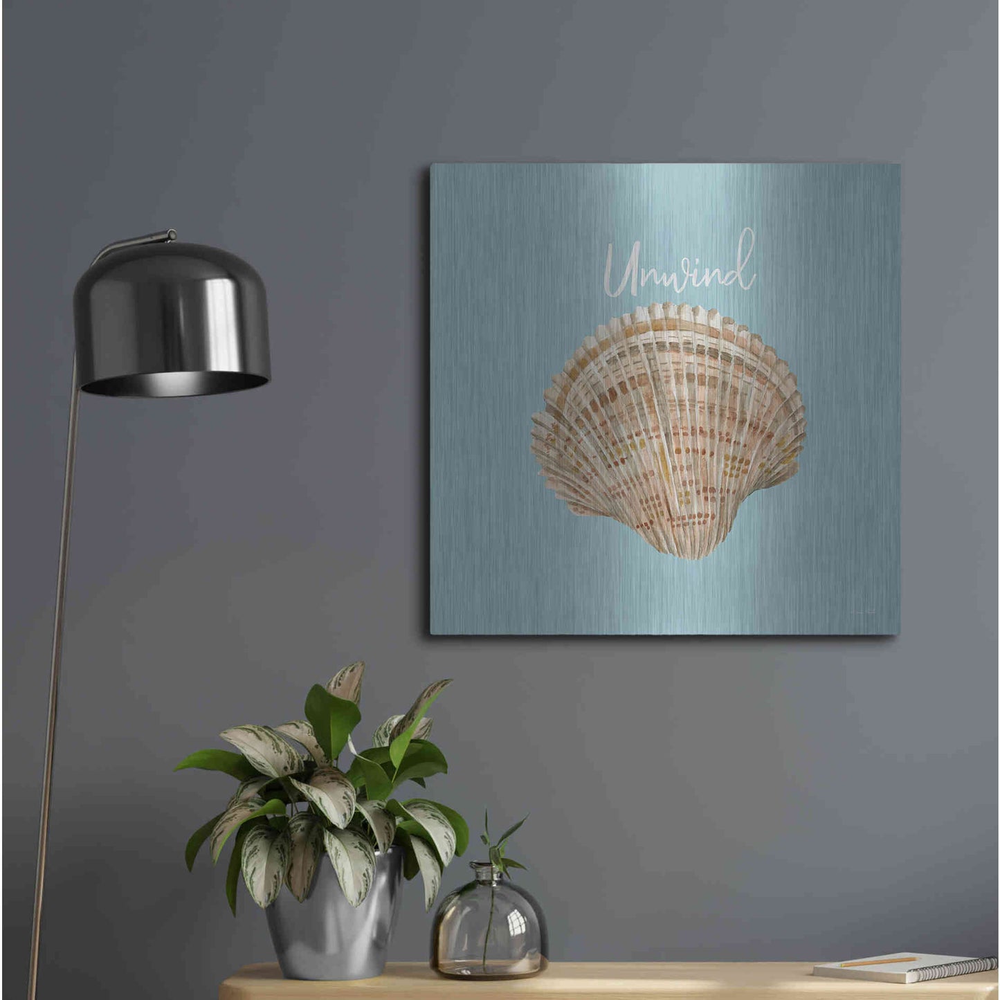 Luxe Metal Art 'Unwind Seashell' by Cindy Jacobs, Metal Wall Art,24x24