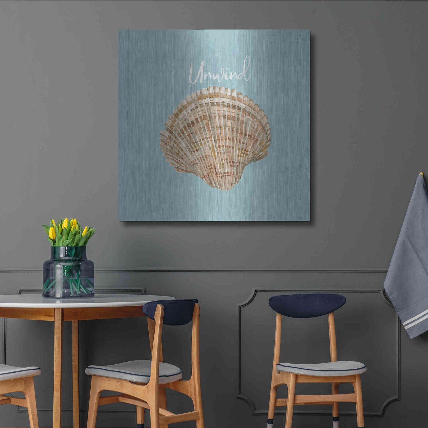 Luxe Metal Art 'Unwind Seashell' by Cindy Jacobs, Metal Wall Art,36x36