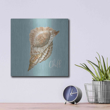 Luxe Metal Art 'Chill Seashell' by Cindy Jacobs, Metal Wall Art,12x12