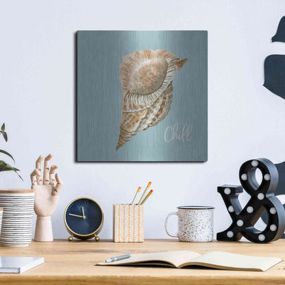 Luxe Metal Art 'Chill Seashell' by Cindy Jacobs, Metal Wall Art,12x12