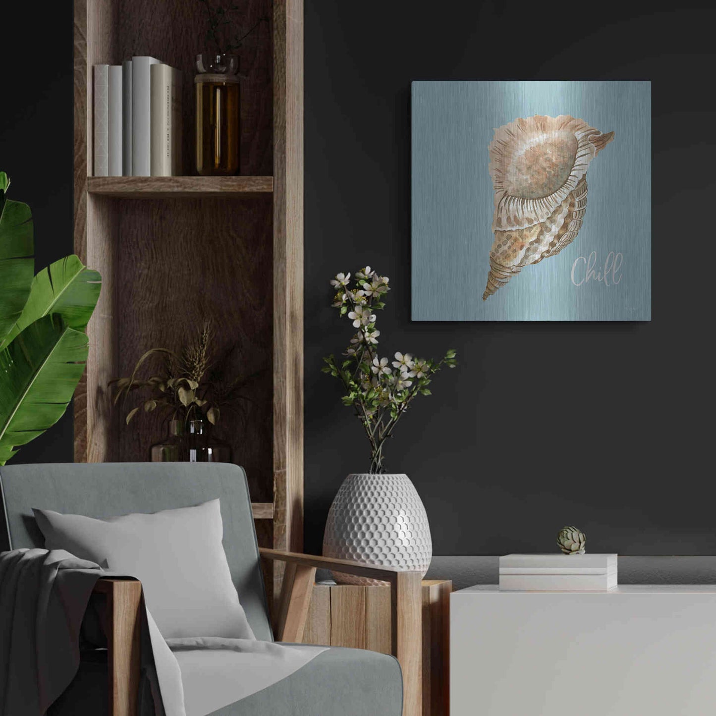 Luxe Metal Art 'Chill Seashell' by Cindy Jacobs, Metal Wall Art,24x24