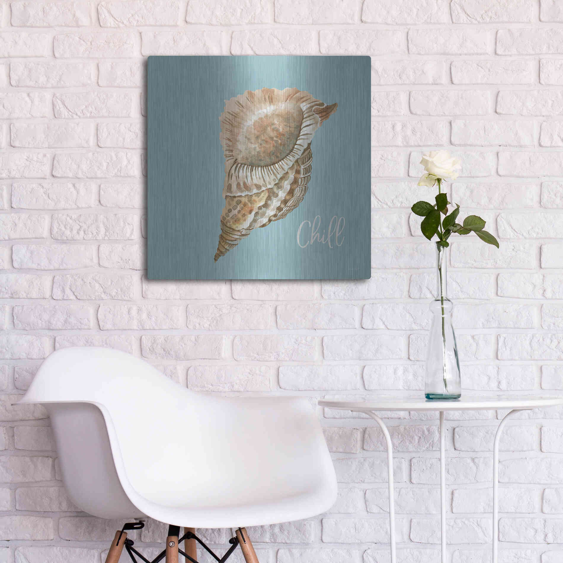 Luxe Metal Art 'Chill Seashell' by Cindy Jacobs, Metal Wall Art,24x24