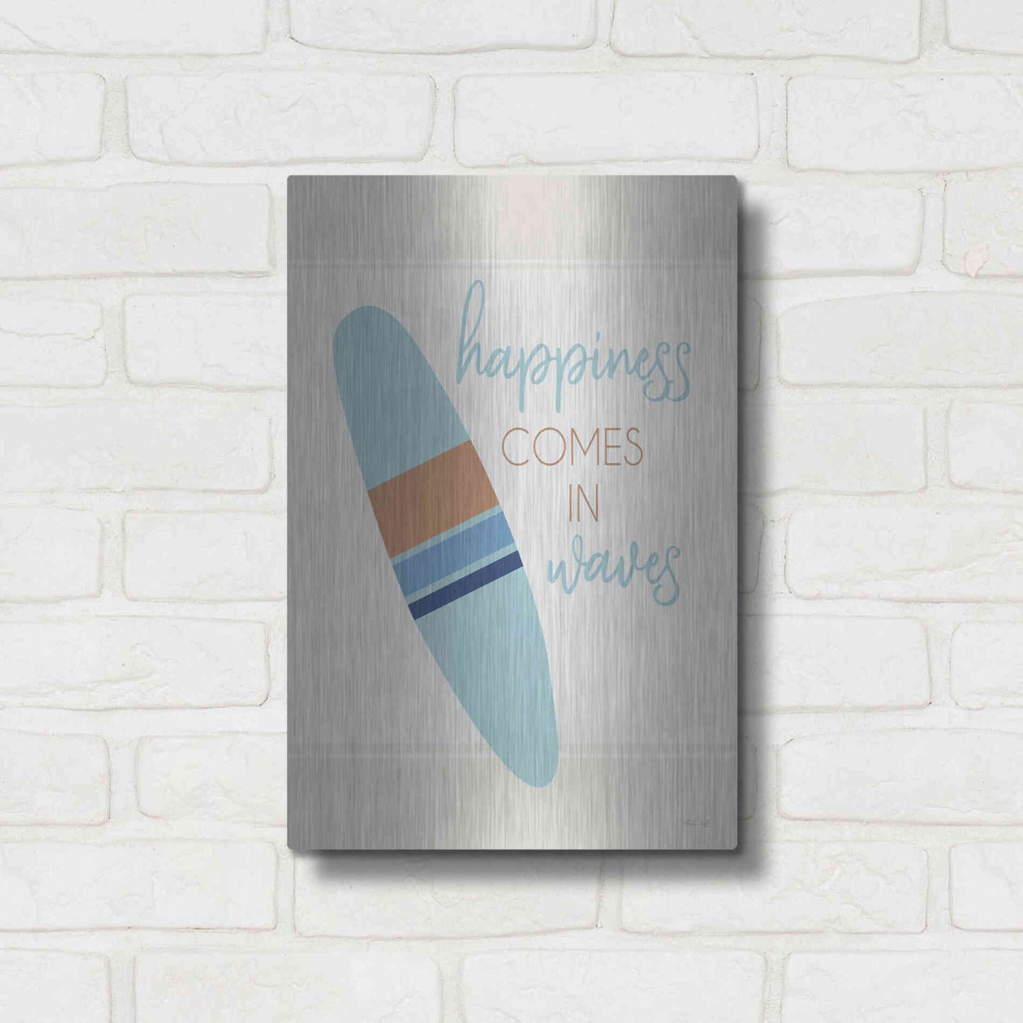 Luxe Metal Art 'Happiness Comes in Waves' by Cindy Jacobs, Metal Wall Art,12x16