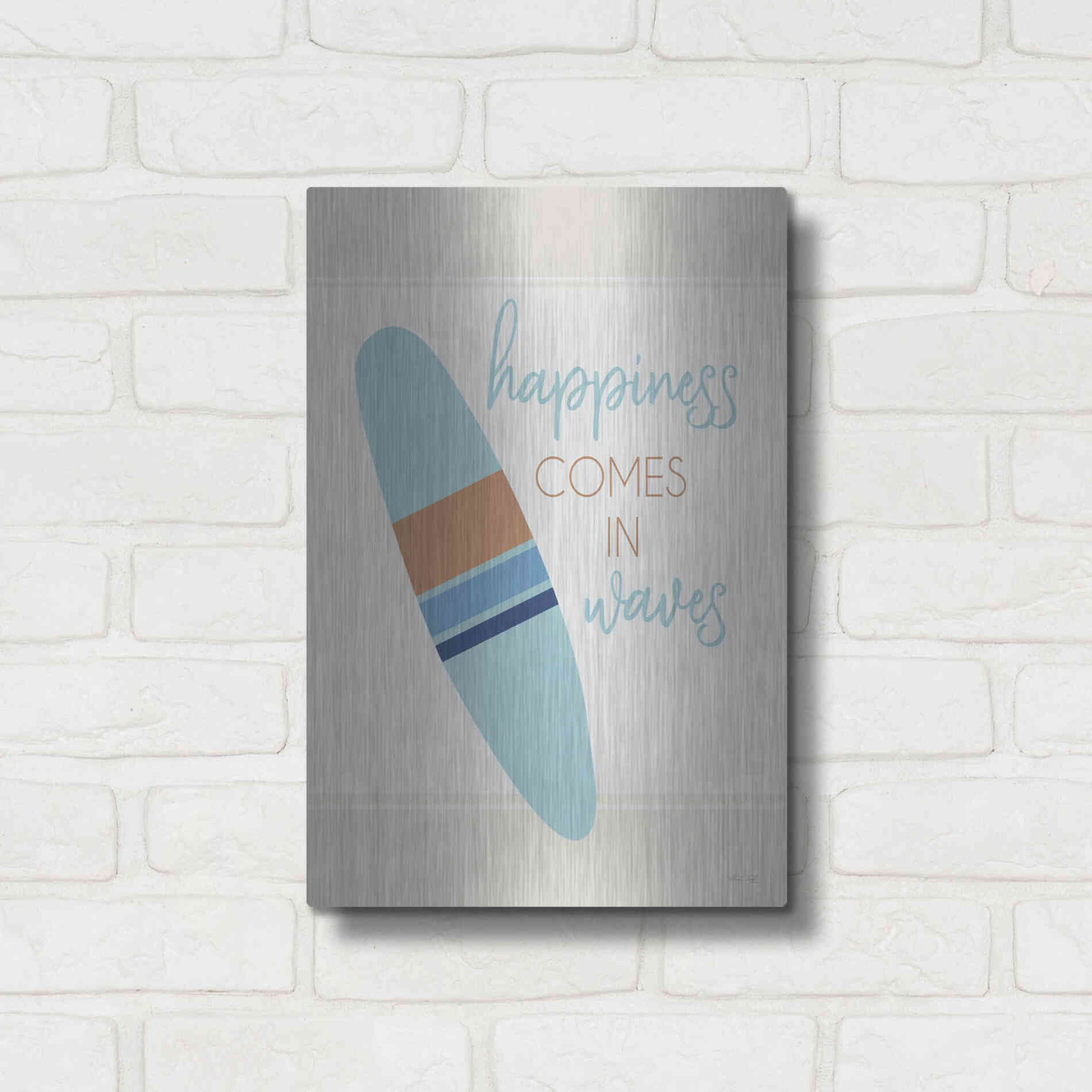 Luxe Metal Art 'Happiness Comes in Waves' by Cindy Jacobs, Metal Wall Art,12x16