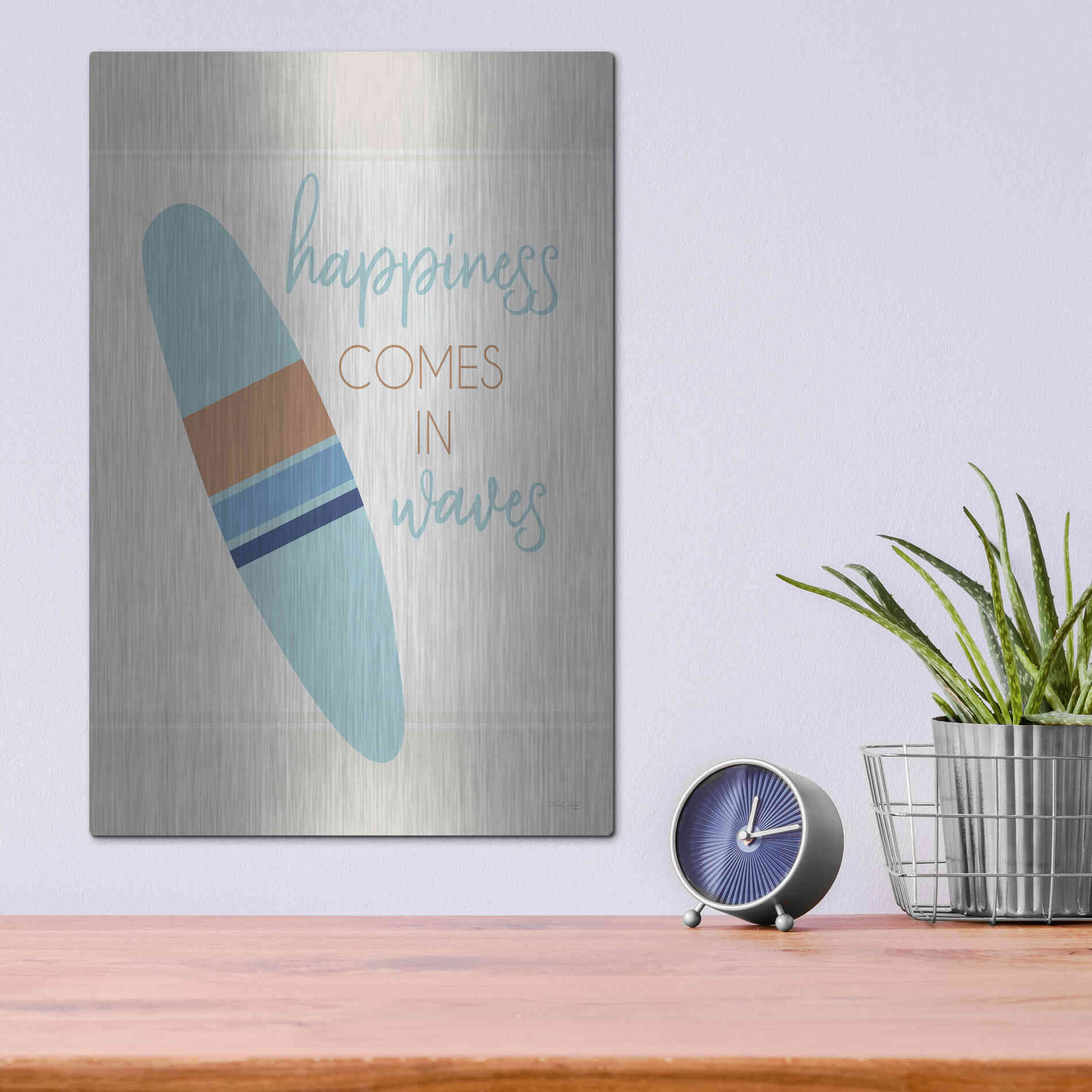 Luxe Metal Art 'Happiness Comes in Waves' by Cindy Jacobs, Metal Wall Art,12x16