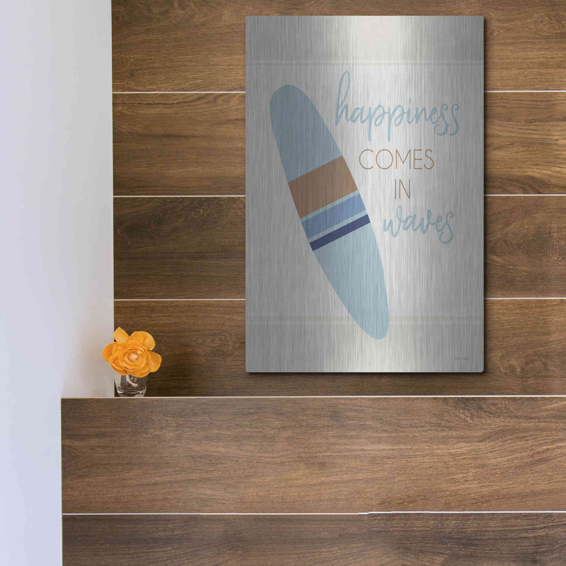 Luxe Metal Art 'Happiness Comes in Waves' by Cindy Jacobs, Metal Wall Art,12x16