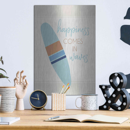 Luxe Metal Art 'Happiness Comes in Waves' by Cindy Jacobs, Metal Wall Art,12x16