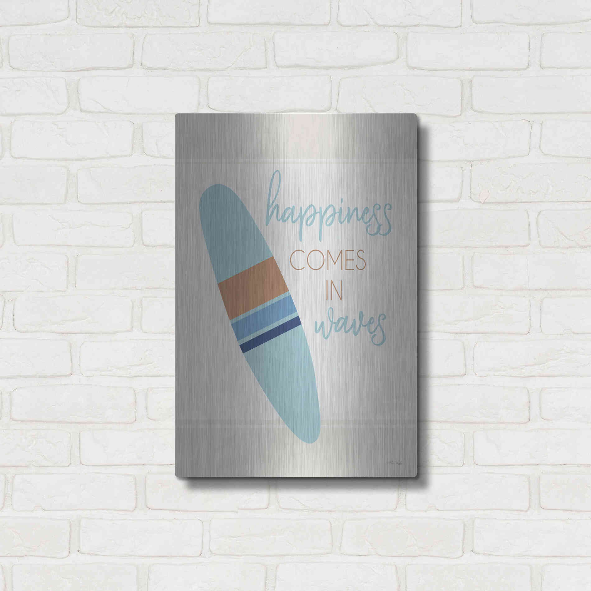 Luxe Metal Art 'Happiness Comes in Waves' by Cindy Jacobs, Metal Wall Art,16x24