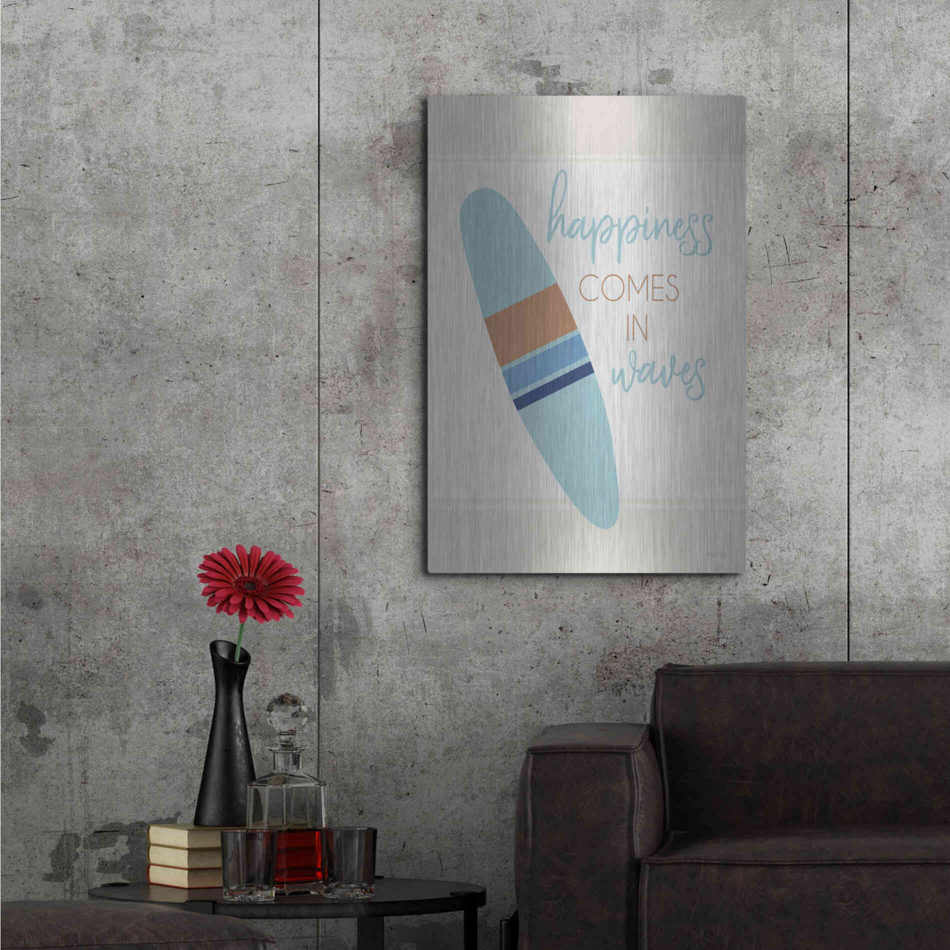 Luxe Metal Art 'Happiness Comes in Waves' by Cindy Jacobs, Metal Wall Art,24x36