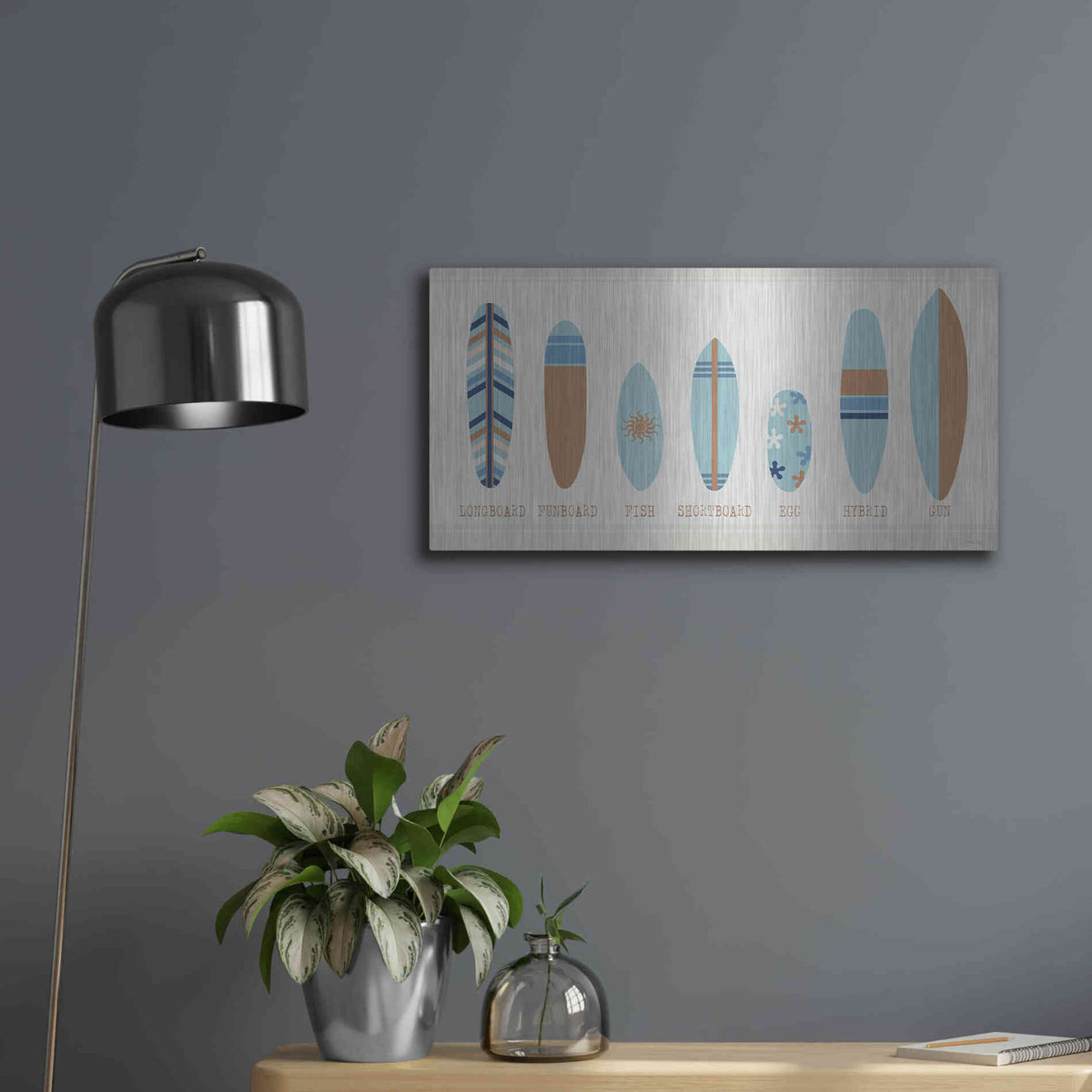 Luxe Metal Art 'Surfboards a Plenty' by Cindy Jacobs, Metal Wall Art,24x12