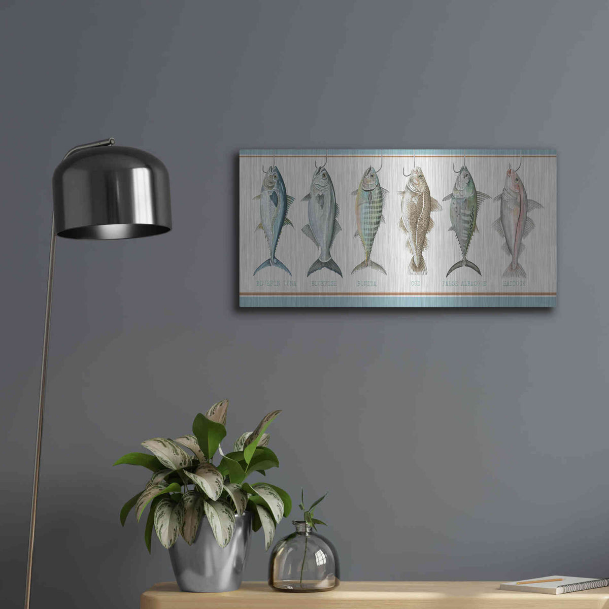Luxe Metal Art 'Bunch of Fish' by Cindy Jacobs, Metal Wall Art,24x12
