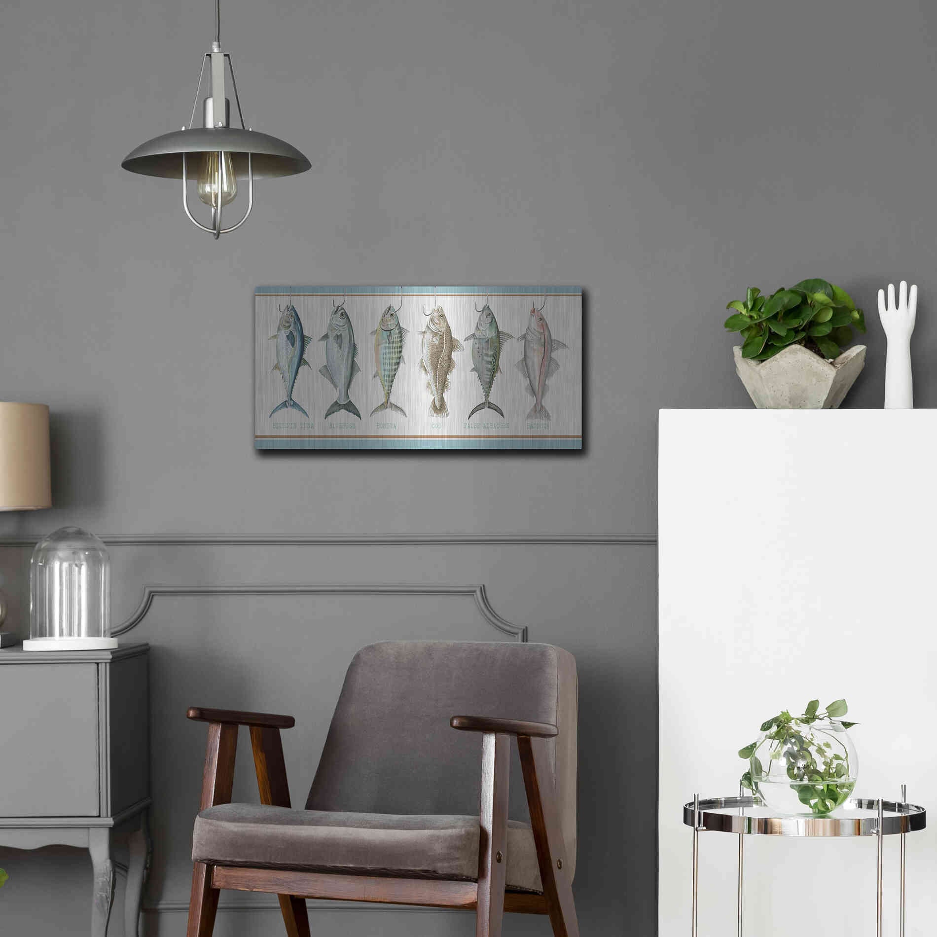 Luxe Metal Art 'Bunch of Fish' by Cindy Jacobs, Metal Wall Art,24x12