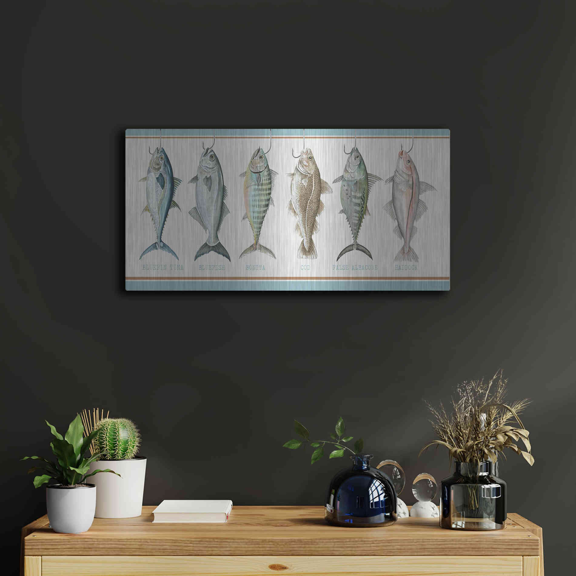 Luxe Metal Art 'Bunch of Fish' by Cindy Jacobs, Metal Wall Art,24x12