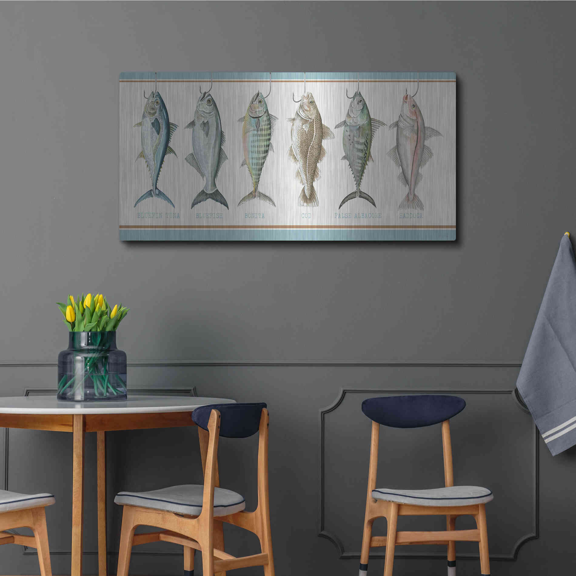 Luxe Metal Art 'Bunch of Fish' by Cindy Jacobs, Metal Wall Art,48x24