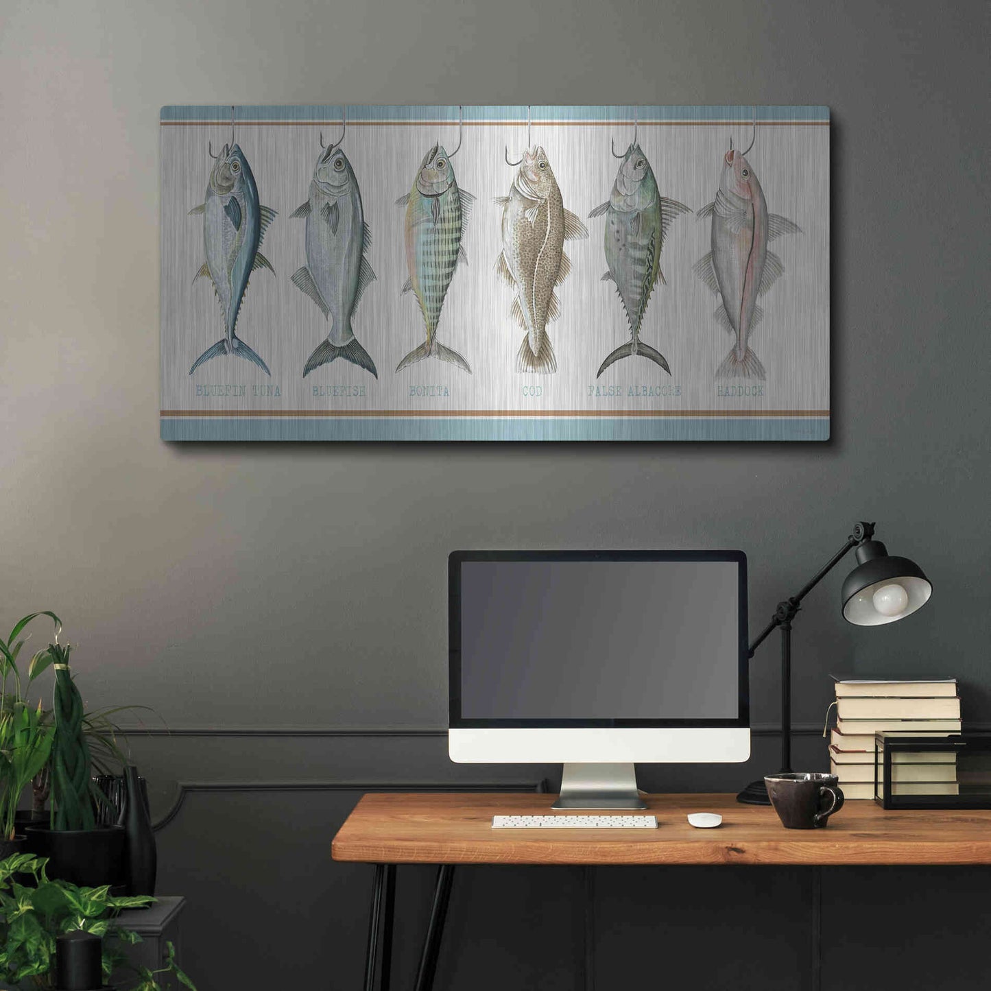 Luxe Metal Art 'Bunch of Fish' by Cindy Jacobs, Metal Wall Art,48x24