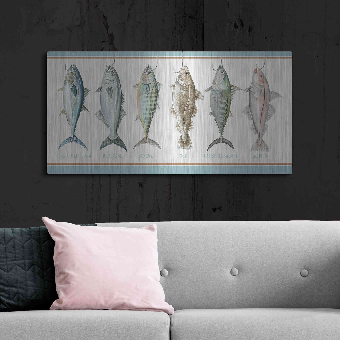 Luxe Metal Art 'Bunch of Fish' by Cindy Jacobs, Metal Wall Art,48x24