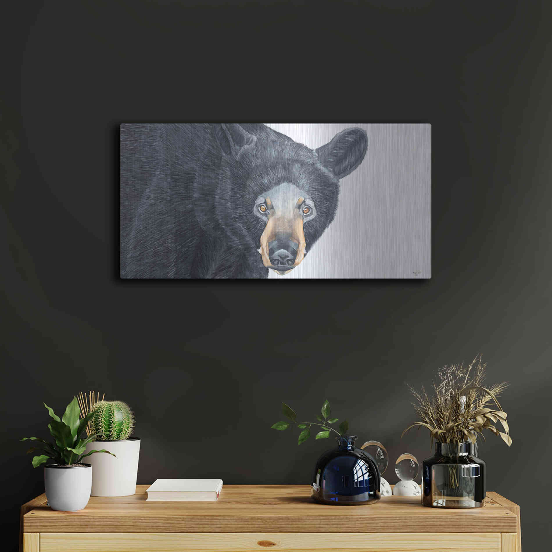 Luxe Metal Art 'Black Bear' by Diane Fifer, Metal Wall Art,24x12