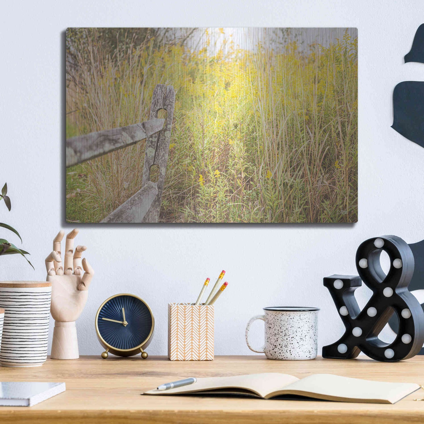 Luxe Metal Art 'Fence Stops Here' by Donnie Quillen, Metal Wall Art,16x12