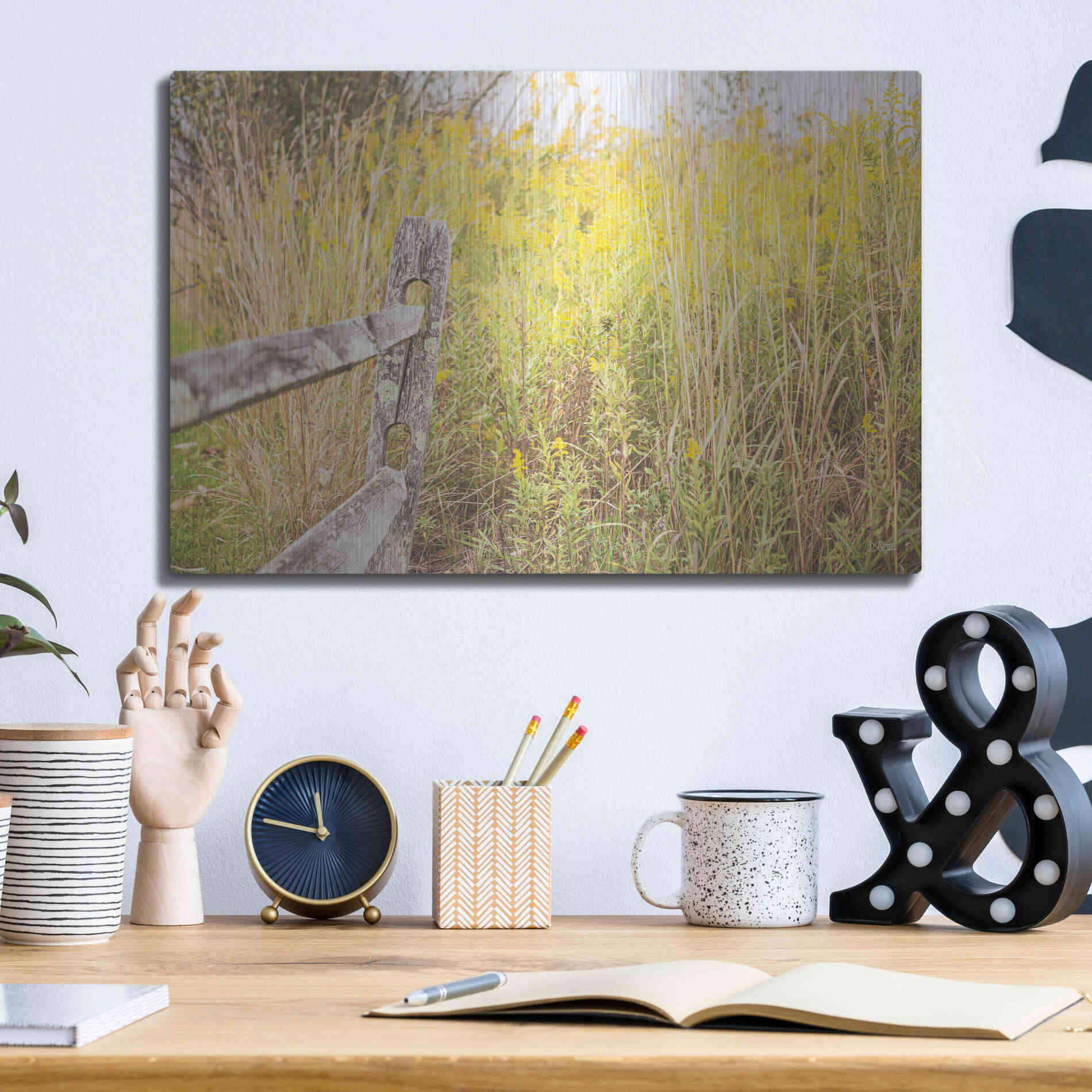 Luxe Metal Art 'Fence Stops Here' by Donnie Quillen, Metal Wall Art,16x12