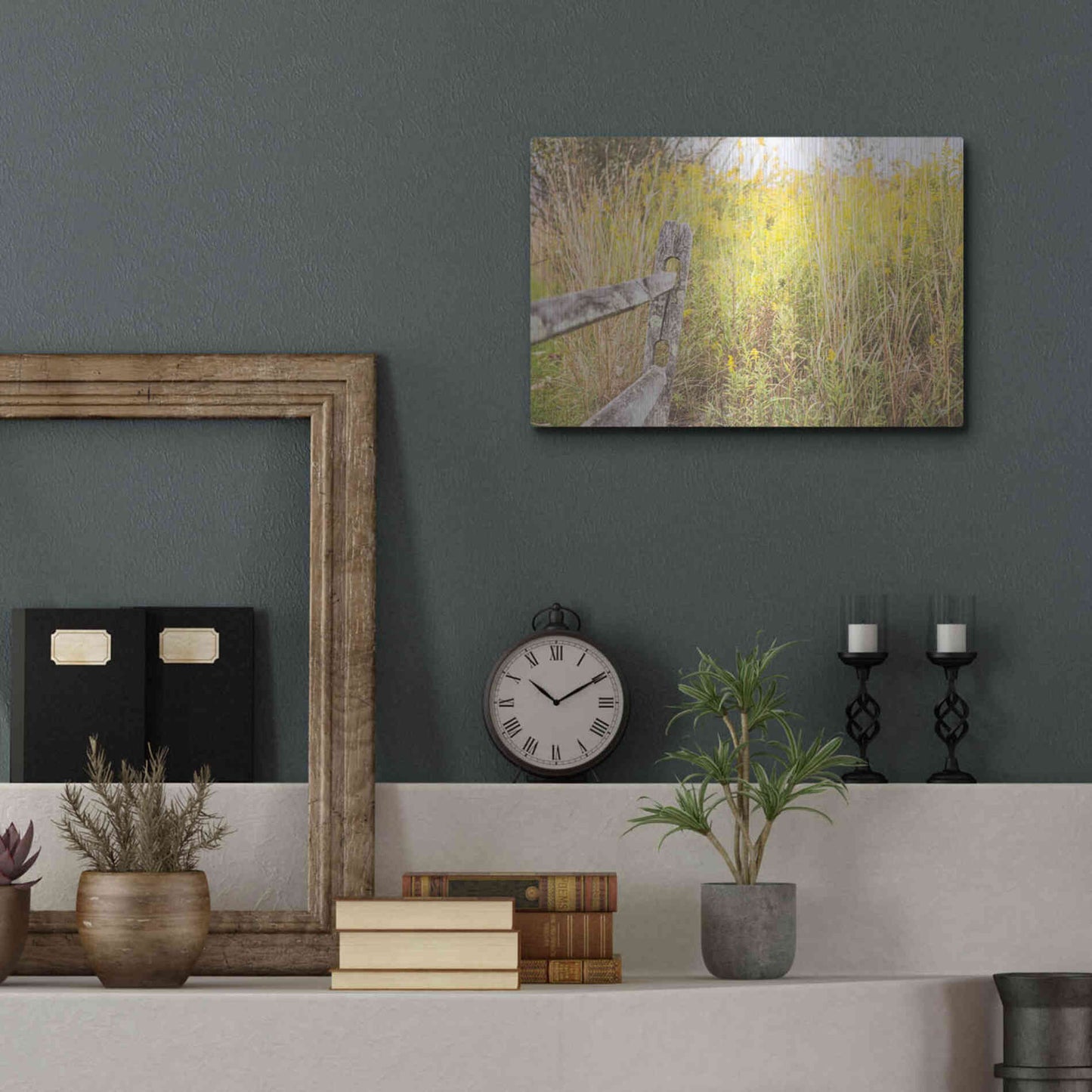 Luxe Metal Art 'Fence Stops Here' by Donnie Quillen, Metal Wall Art,16x12