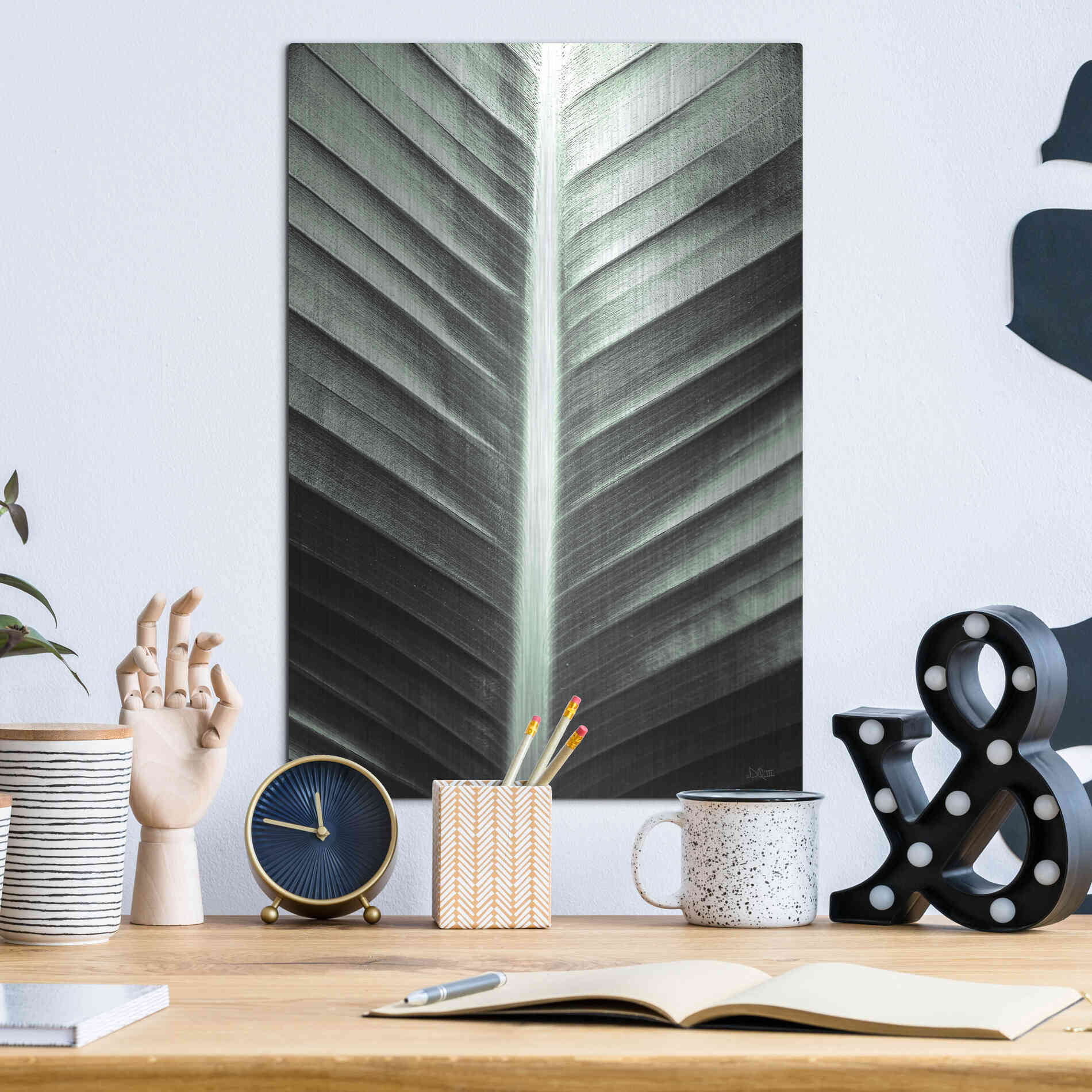 Luxe Metal Art 'Leaf Lines' by Donnie Quillen, Metal Wall Art,12x16