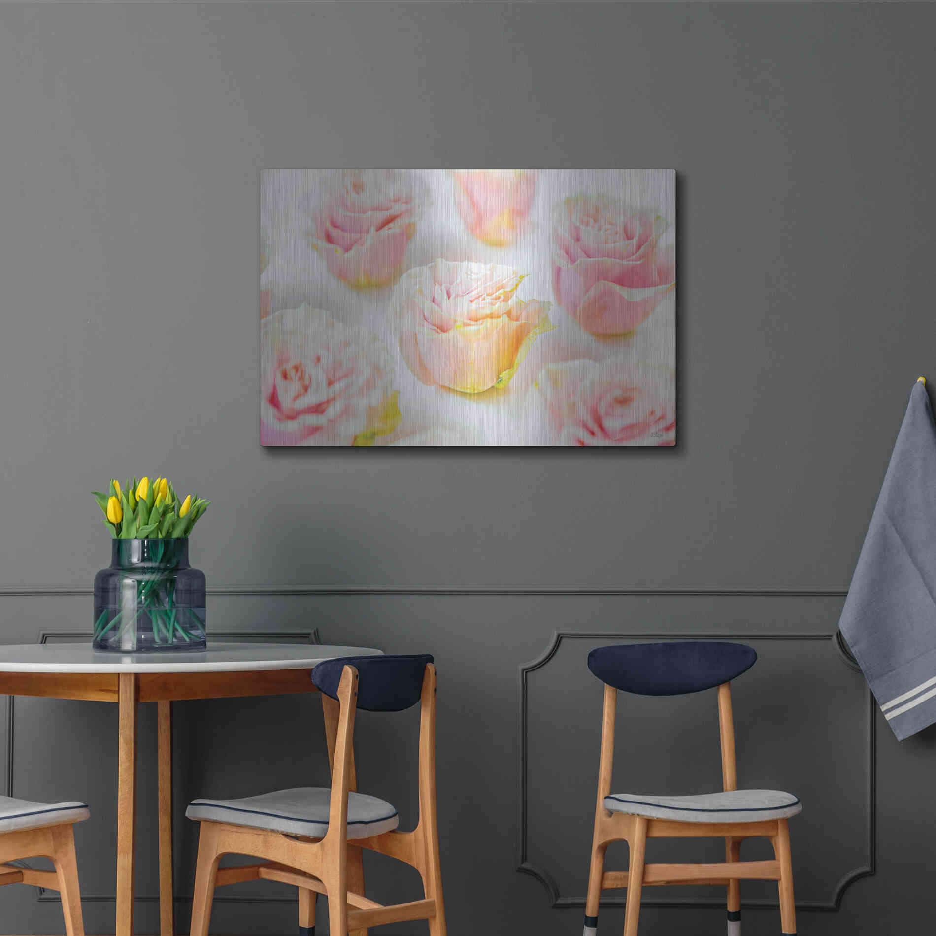 Luxe Metal Art 'Pale Pink Rose Blooms III' by Donnie Quillen, Metal Wall Art,36x24