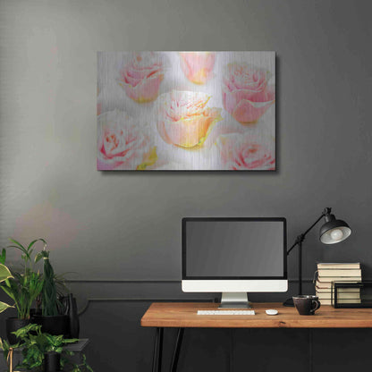 Luxe Metal Art 'Pale Pink Rose Blooms III' by Donnie Quillen, Metal Wall Art,36x24