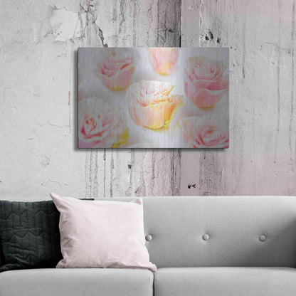 Luxe Metal Art 'Pale Pink Rose Blooms III' by Donnie Quillen, Metal Wall Art,36x24