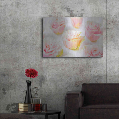 Luxe Metal Art 'Pale Pink Rose Blooms III' by Donnie Quillen, Metal Wall Art,36x24