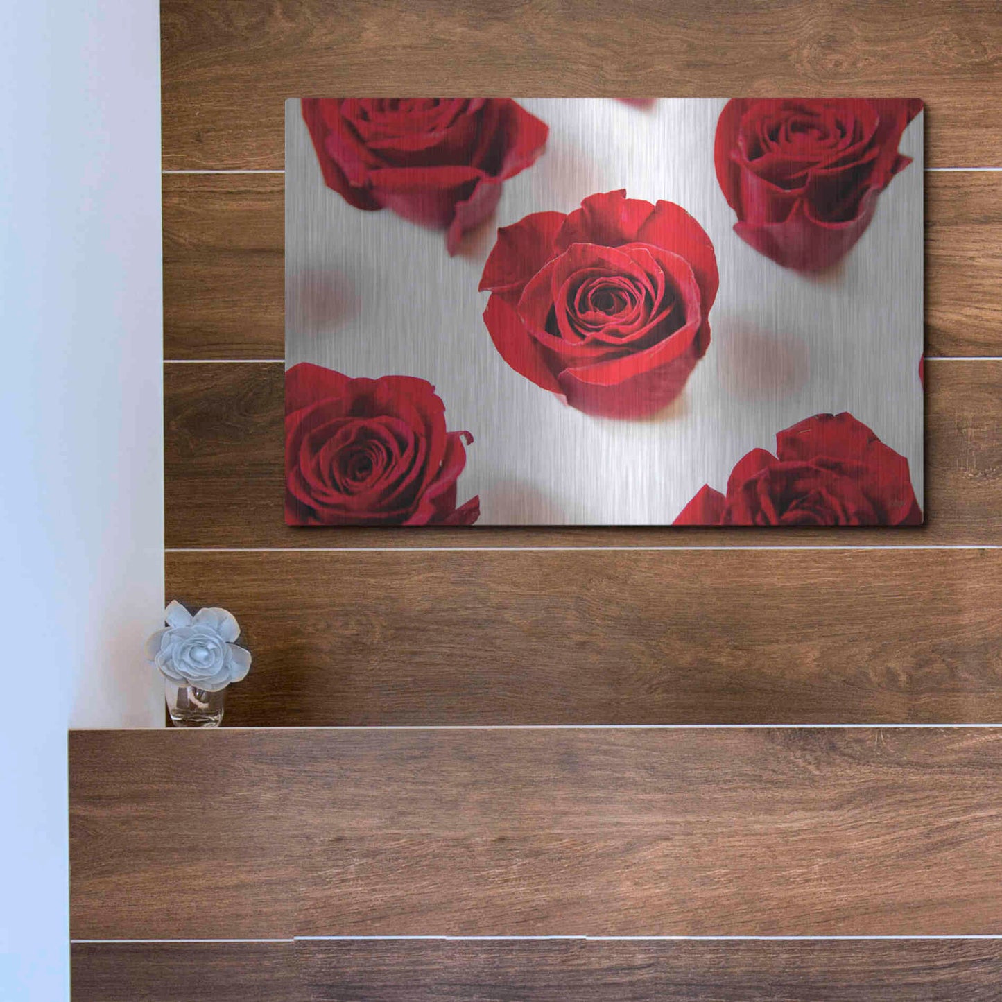 Luxe Metal Art 'Red Roses I' by Donnie Quillen, Metal Wall Art,16x12