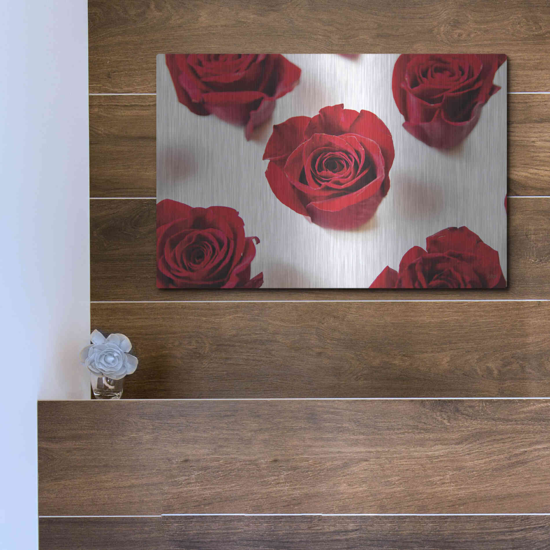 Luxe Metal Art 'Red Roses I' by Donnie Quillen, Metal Wall Art,16x12