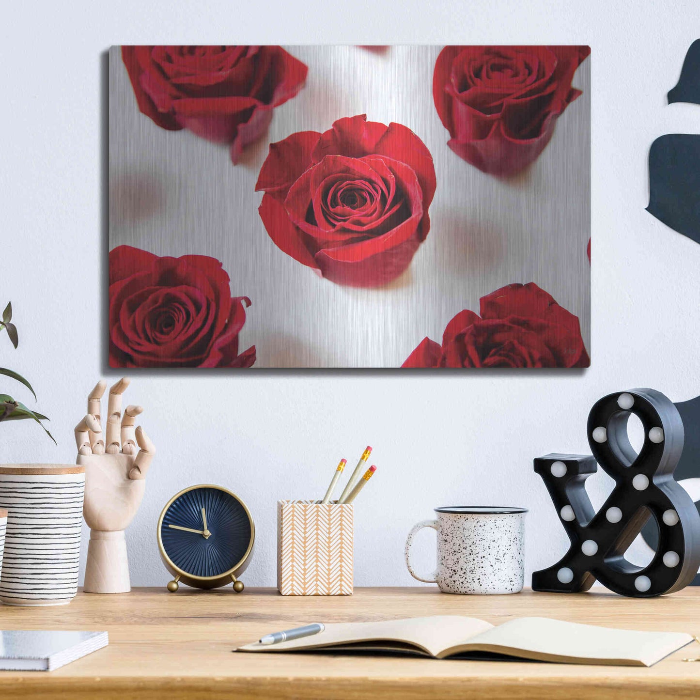 Luxe Metal Art 'Red Roses I' by Donnie Quillen, Metal Wall Art,16x12