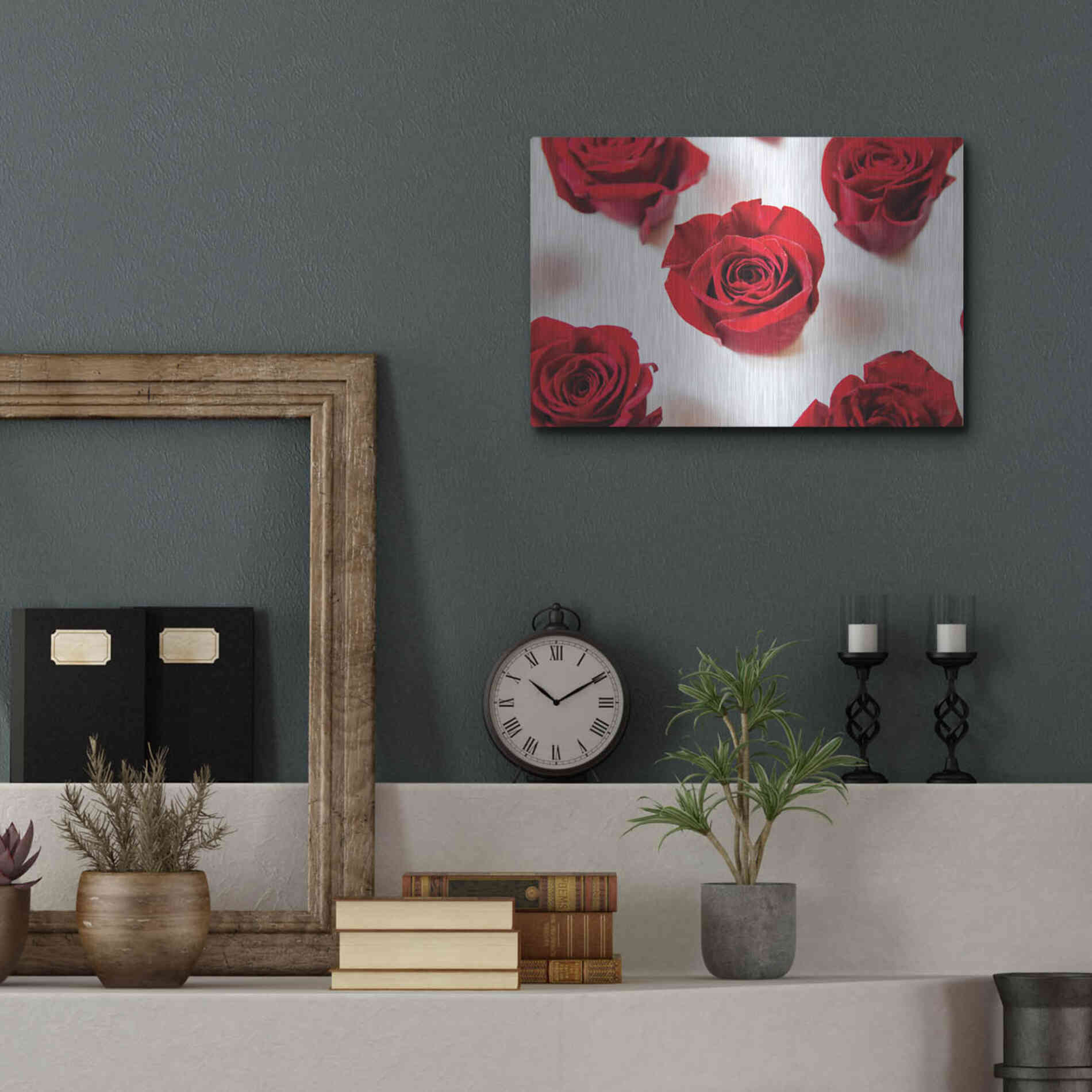 Luxe Metal Art 'Red Roses I' by Donnie Quillen, Metal Wall Art,16x12