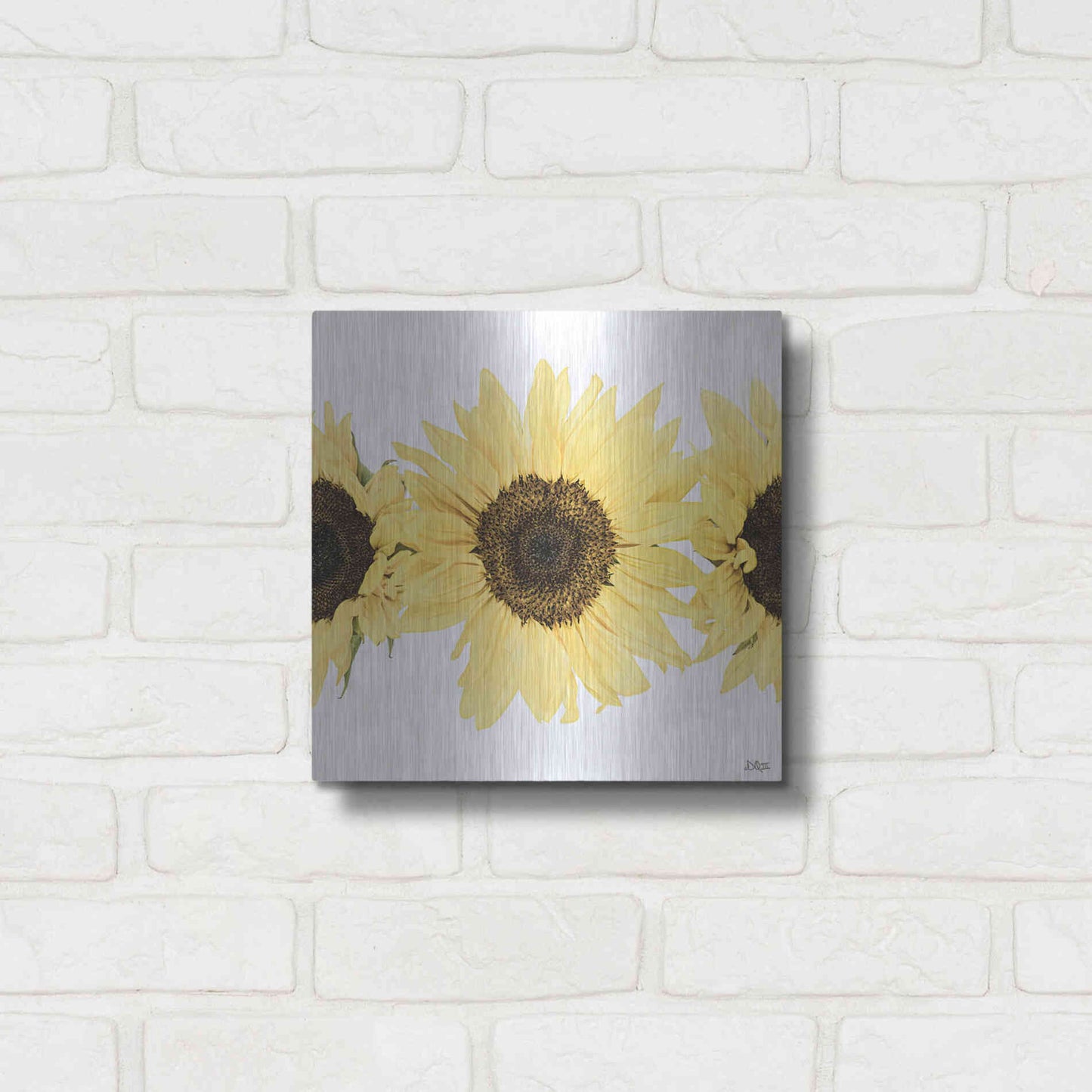 Luxe Metal Art 'Sunflowers in a Row I' by Donnie Quillen, Metal Wall Art,12x12