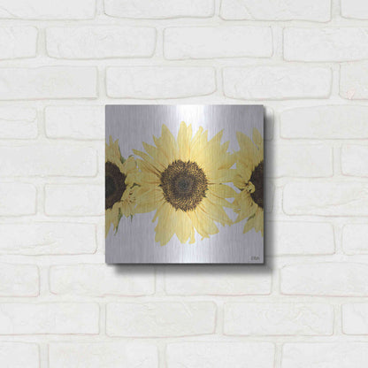 Luxe Metal Art 'Sunflowers in a Row I' by Donnie Quillen, Metal Wall Art,12x12