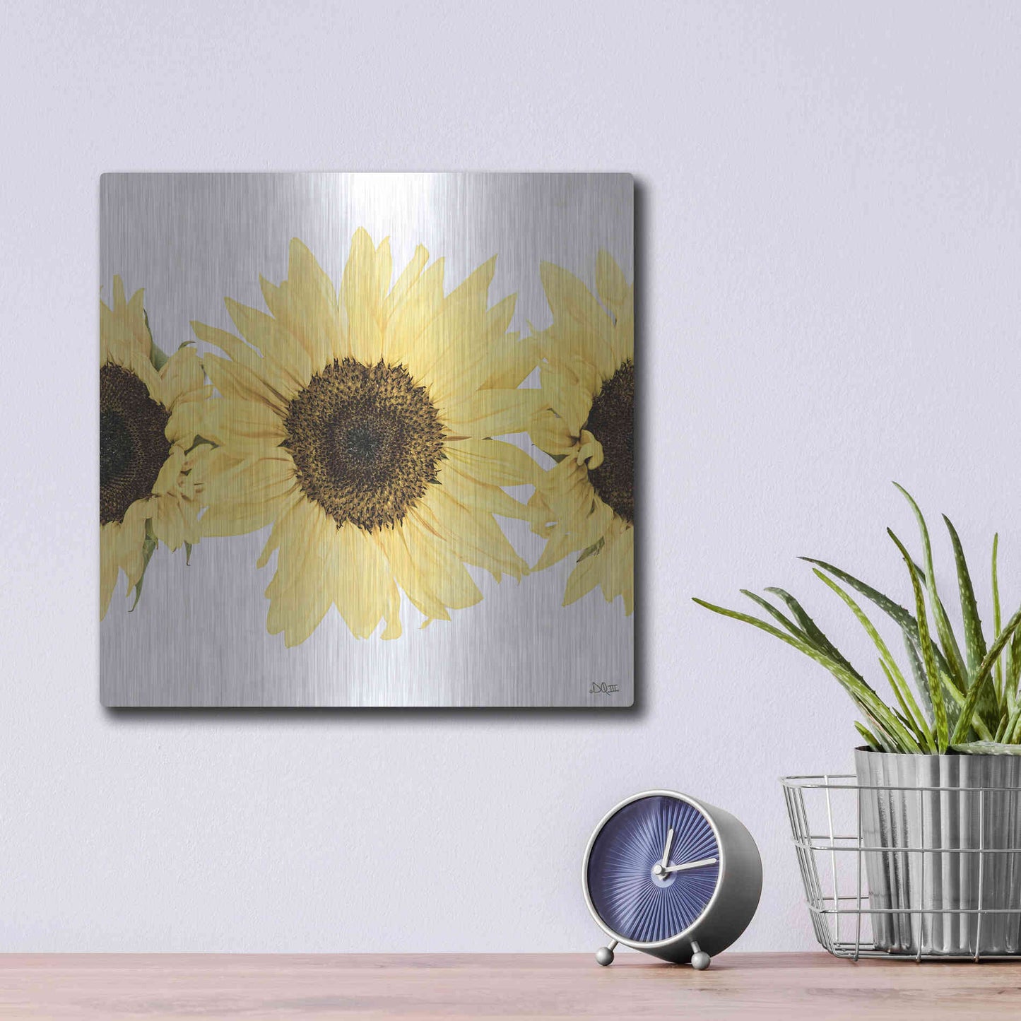 Luxe Metal Art 'Sunflowers in a Row I' by Donnie Quillen, Metal Wall Art,12x12