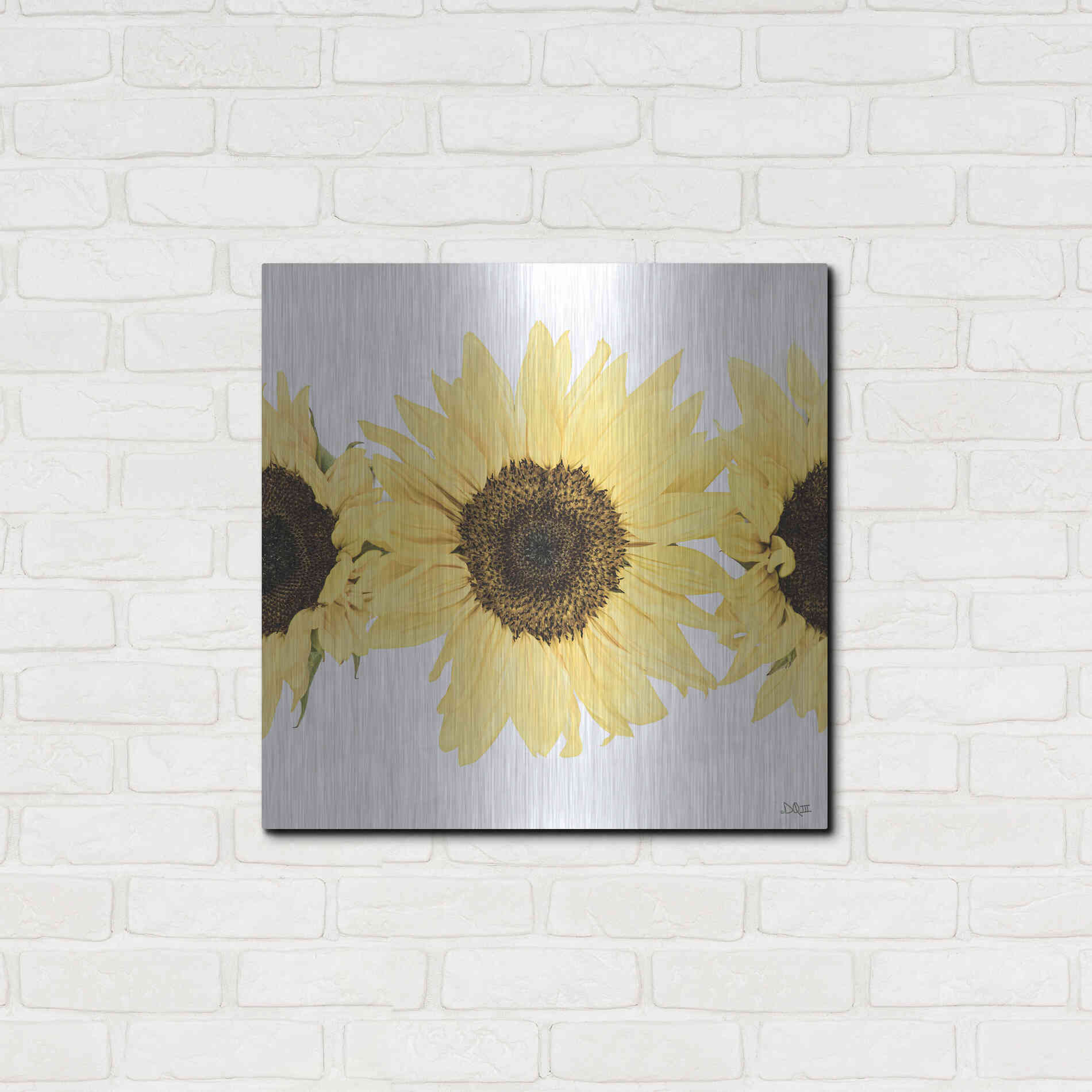 Luxe Metal Art 'Sunflowers in a Row I' by Donnie Quillen, Metal Wall Art,24x24
