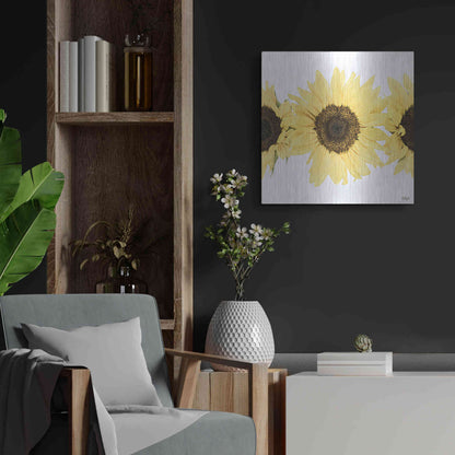 Luxe Metal Art 'Sunflowers in a Row I' by Donnie Quillen, Metal Wall Art,24x24