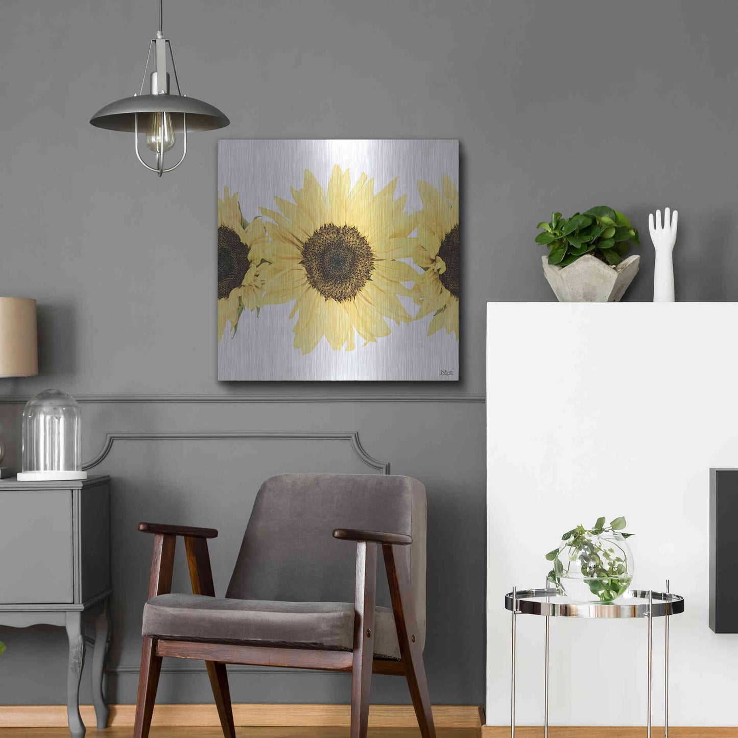Luxe Metal Art 'Sunflowers in a Row I' by Donnie Quillen, Metal Wall Art,24x24