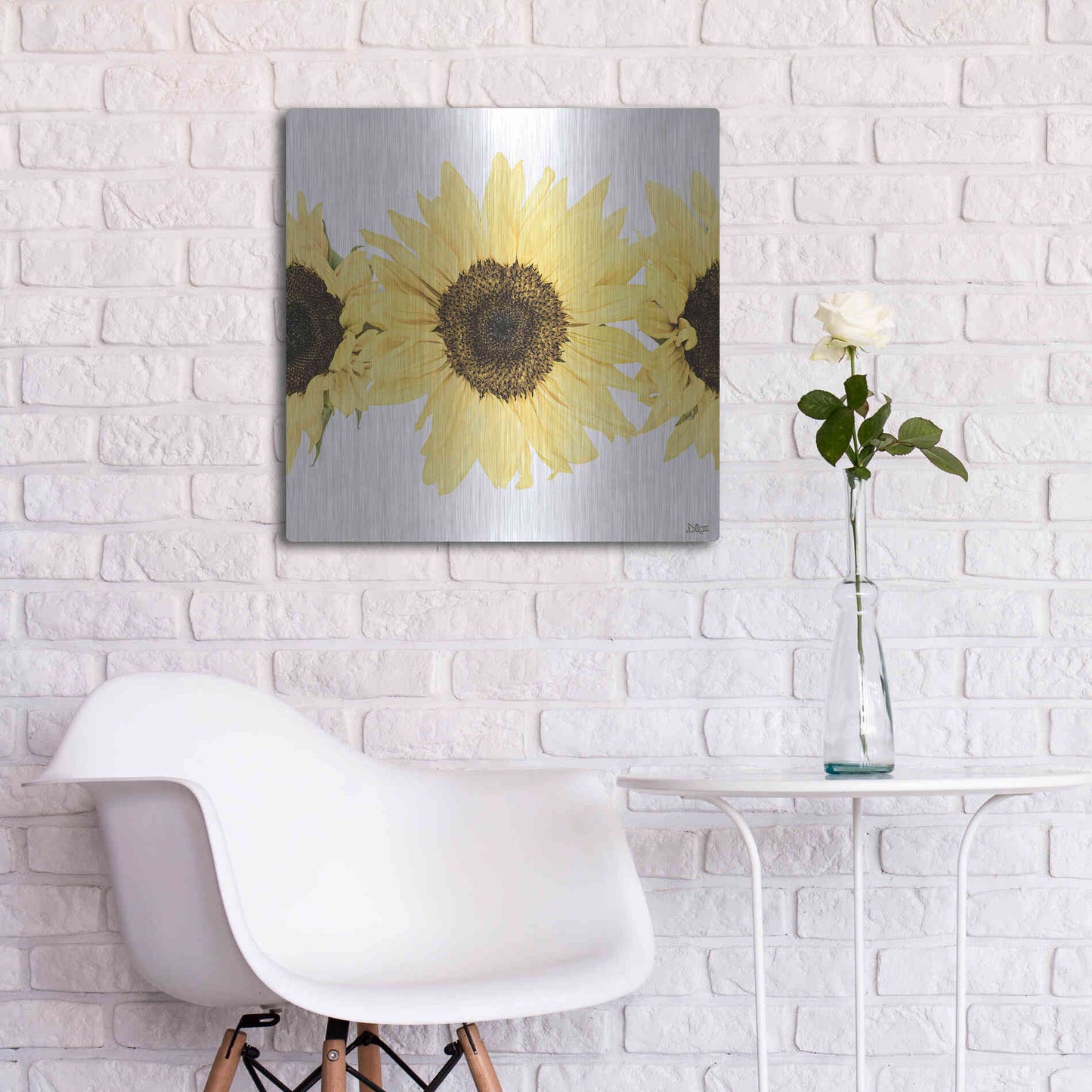Luxe Metal Art 'Sunflowers in a Row I' by Donnie Quillen, Metal Wall Art,24x24