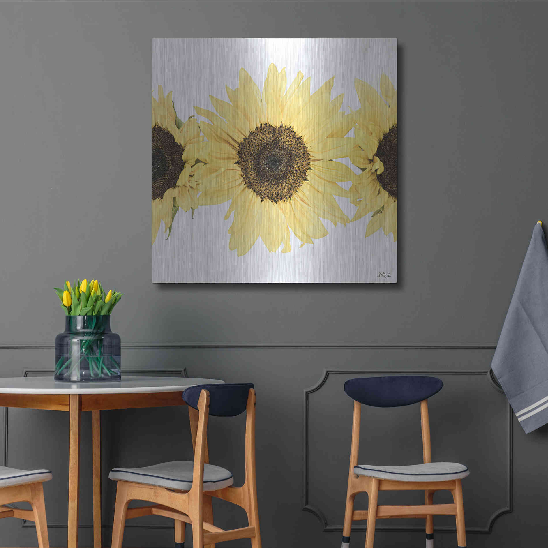 Luxe Metal Art 'Sunflowers in a Row I' by Donnie Quillen, Metal Wall Art,36x36