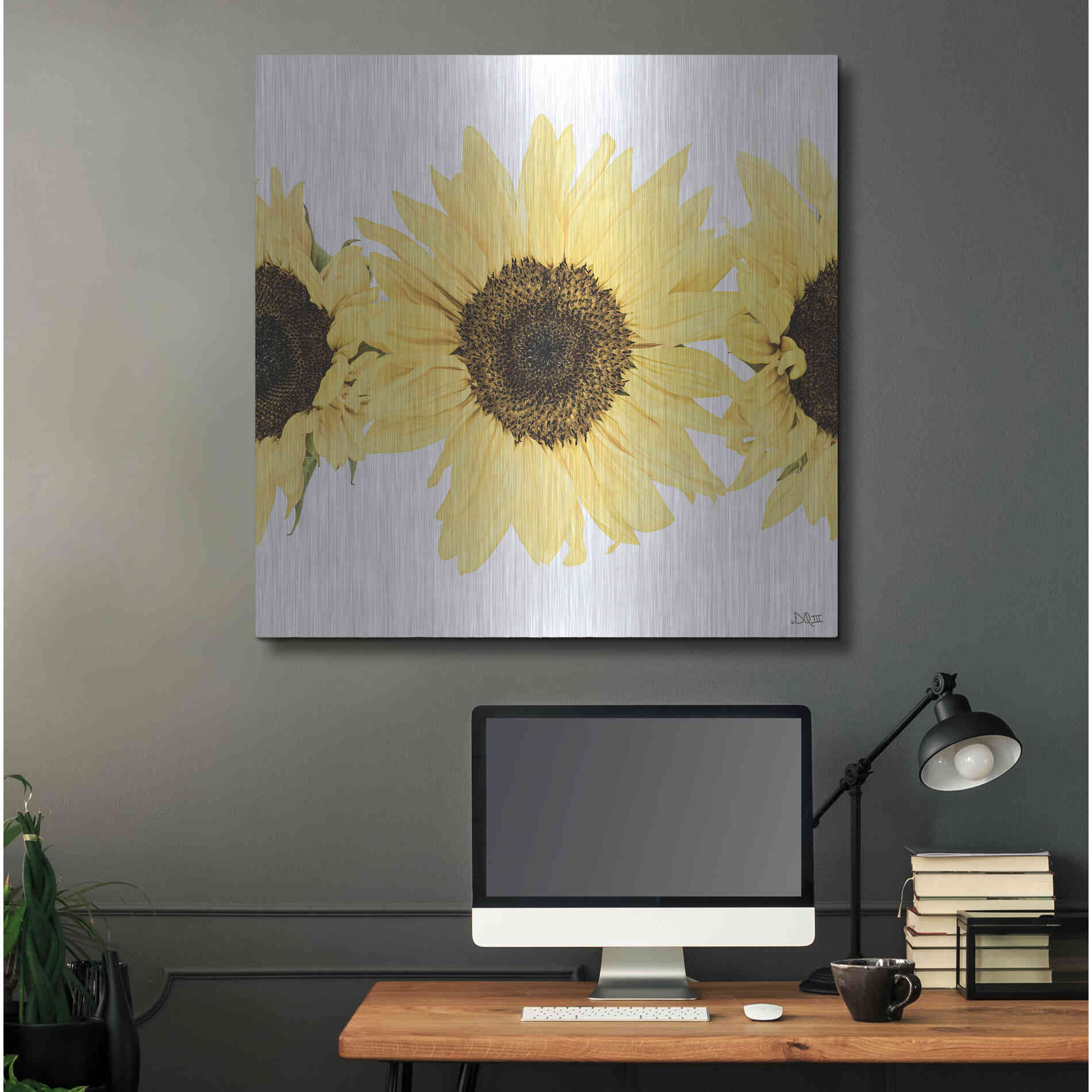 Luxe Metal Art 'Sunflowers in a Row I' by Donnie Quillen, Metal Wall Art,36x36